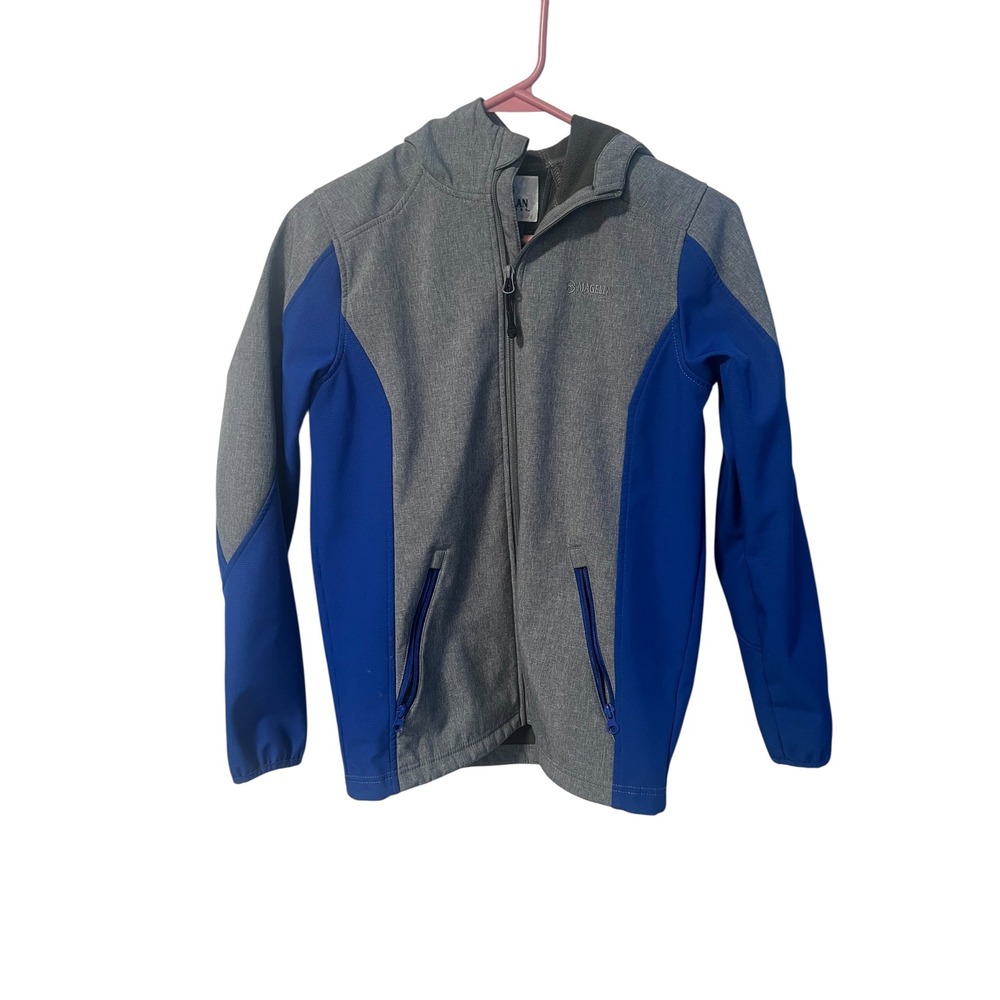 Magellan Outdoors Jacket Full Zip Hooded Gray Blue Boys Size‎ L